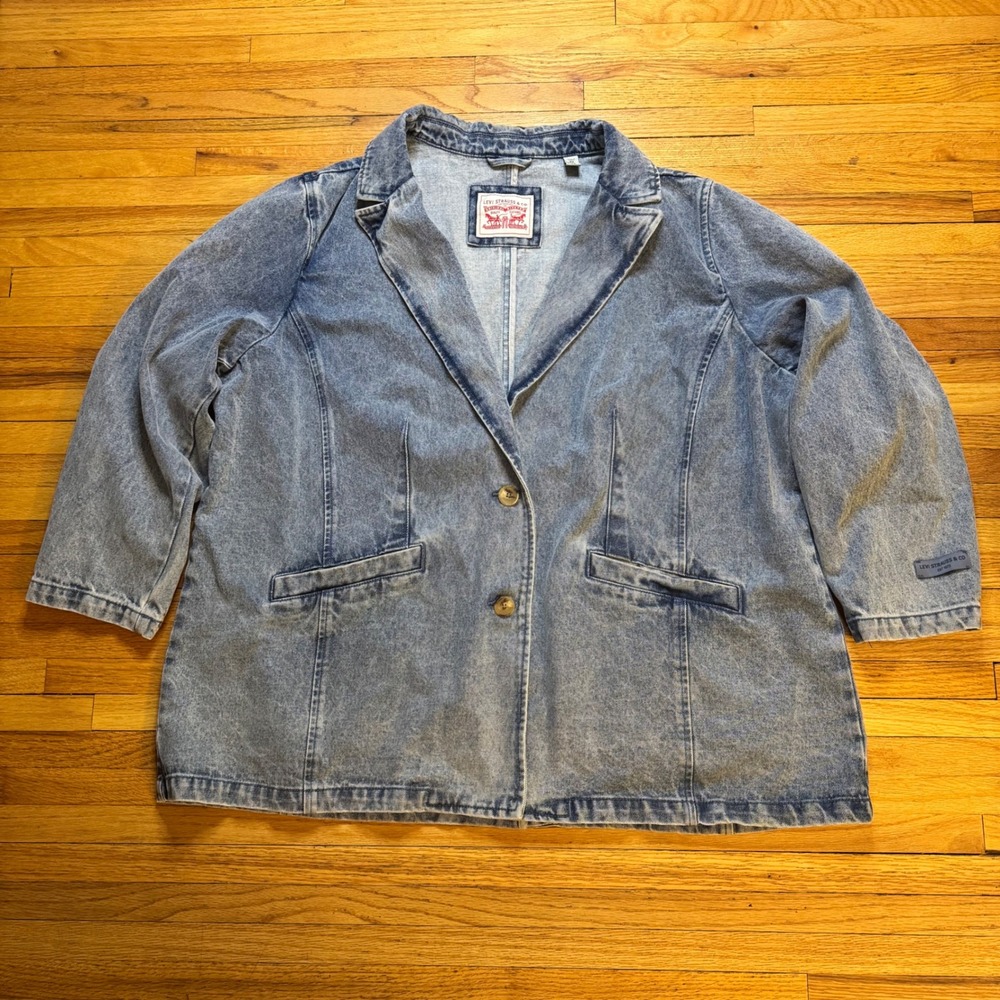 Levi Strauss & Co Womens 3X Denim Blazer Jacket Blue Acid Wash Two Button Coat